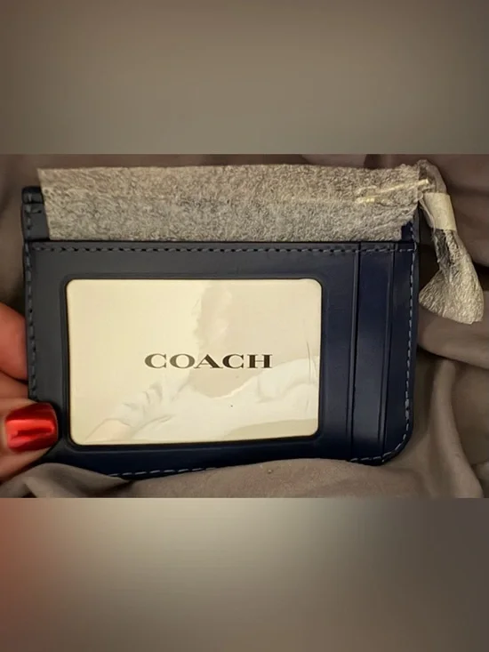 Coach Navy Signature Card Case with Silver 'C' Accent NWT - Picture 3 of 4